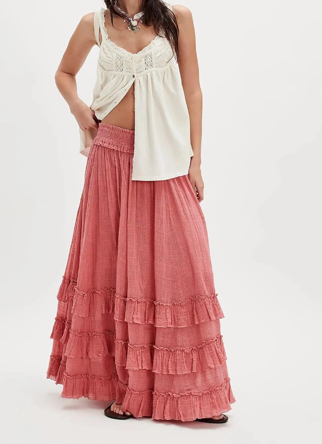 Women Asymmetrical Lace Patchwork Maxi Skirts See Through Ruffle Layered Long Skirt Boho Sheer Flowy Beach Midi Skirts
