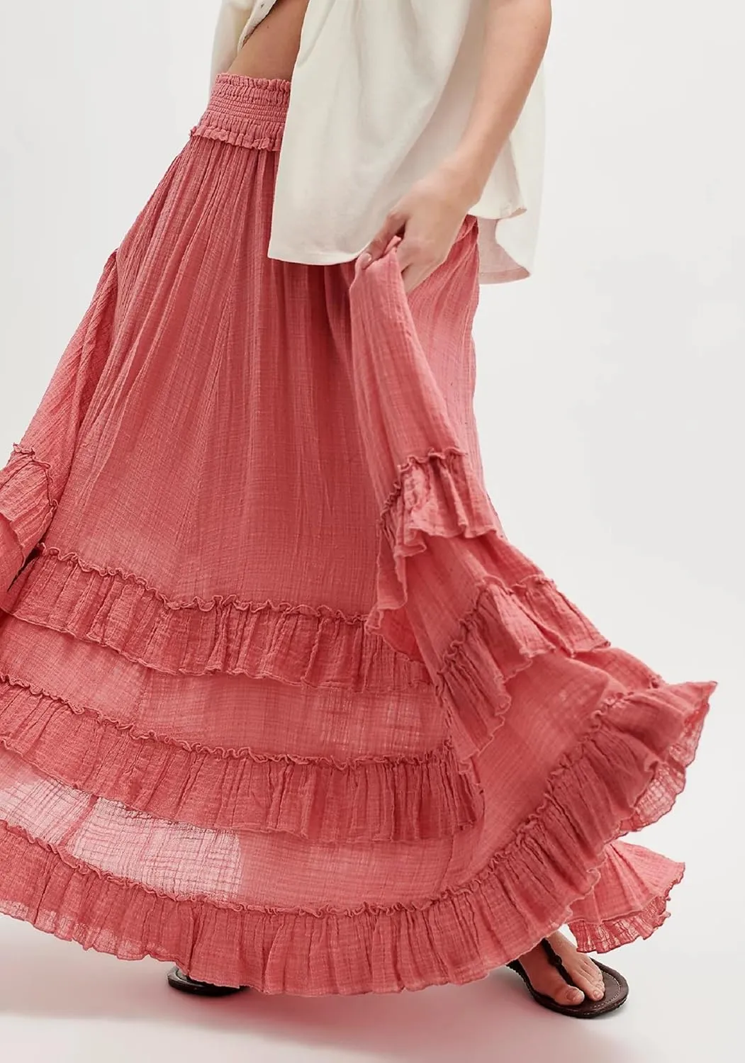 Women Asymmetrical Lace Patchwork Maxi Skirts See Through Ruffle Layered Long Skirt Boho Sheer Flowy Beach Midi Skirts