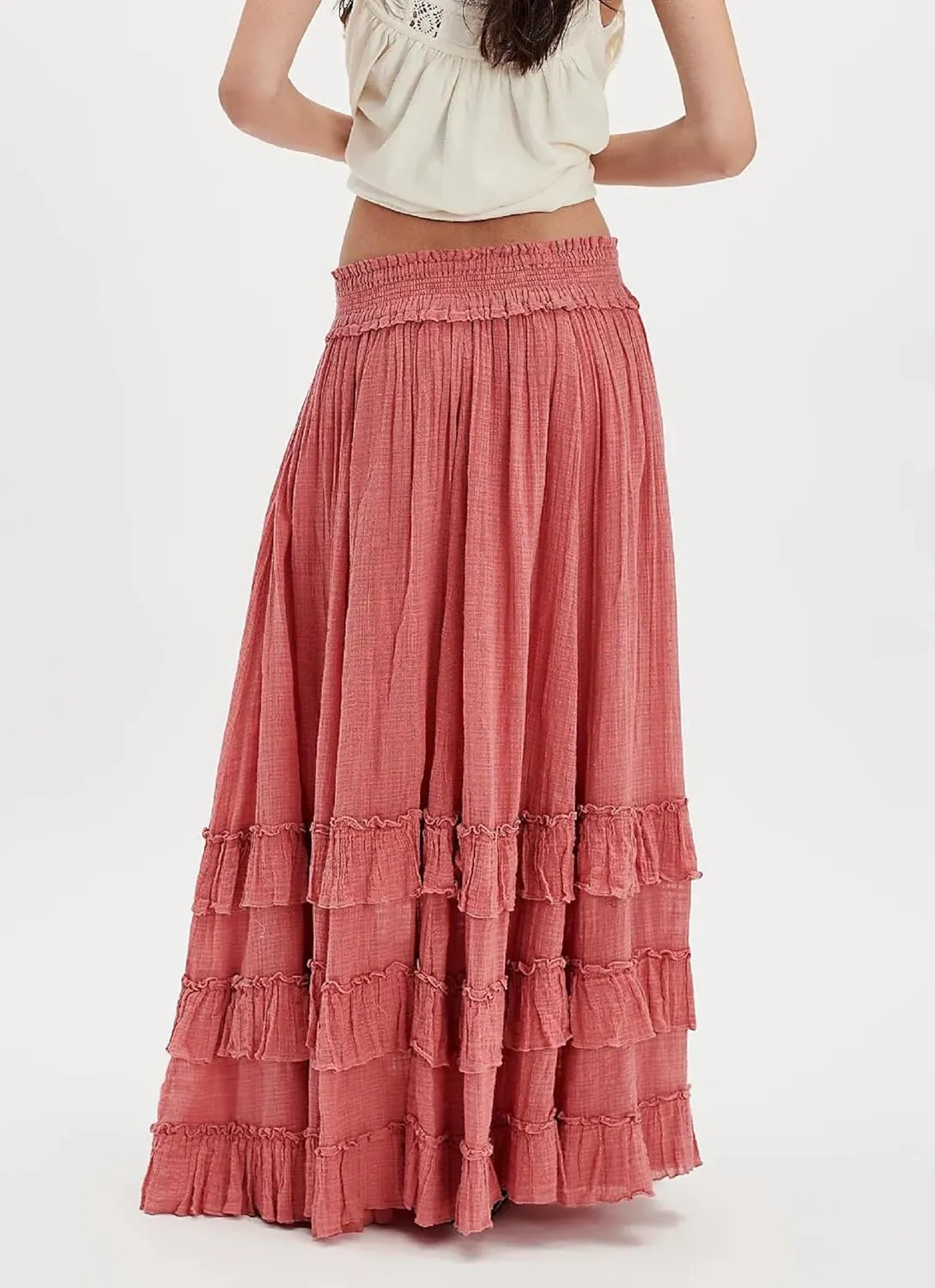 Women Asymmetrical Lace Patchwork Maxi Skirts See Through Ruffle Layered Long Skirt Boho Sheer Flowy Beach Midi Skirts