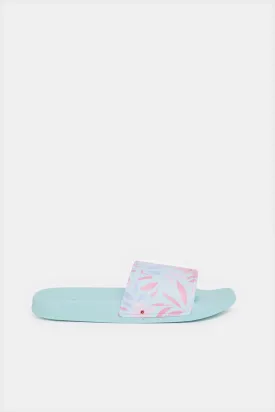 Women Blue Floral Print Slppers