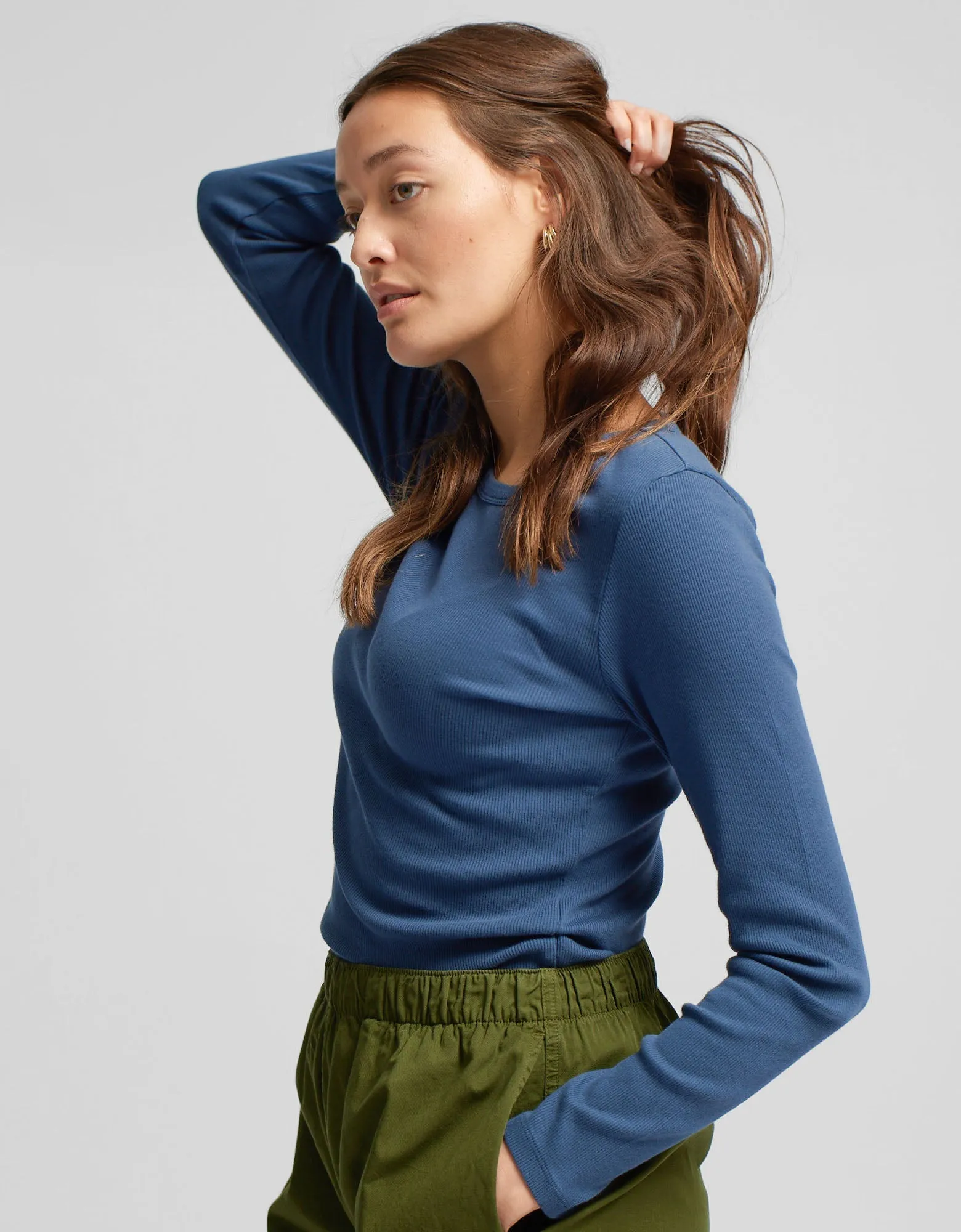 Women Organic Rib LS T-Shirt - Seaside Blue
