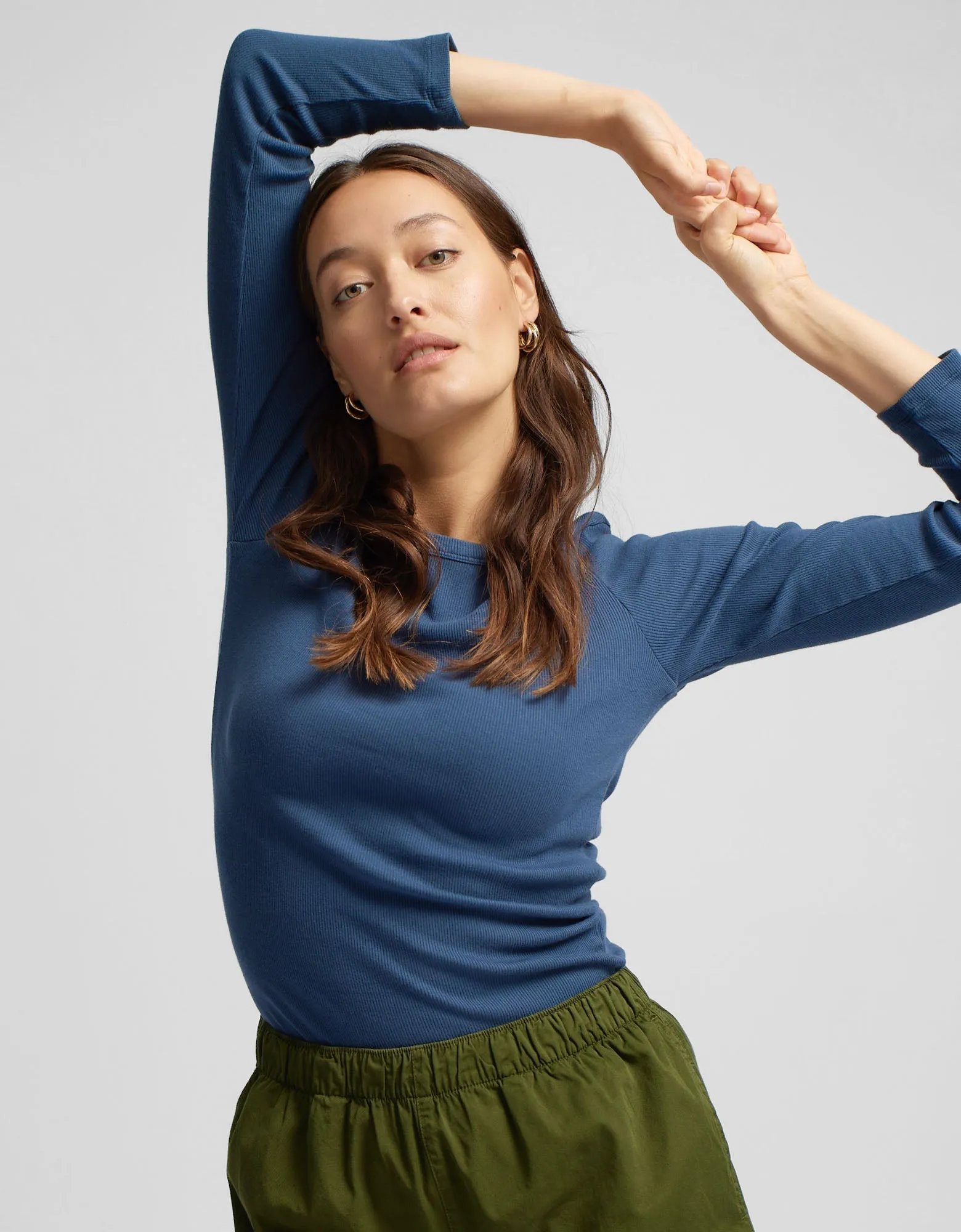 Women Organic Rib LS T-Shirt - Seaside Blue