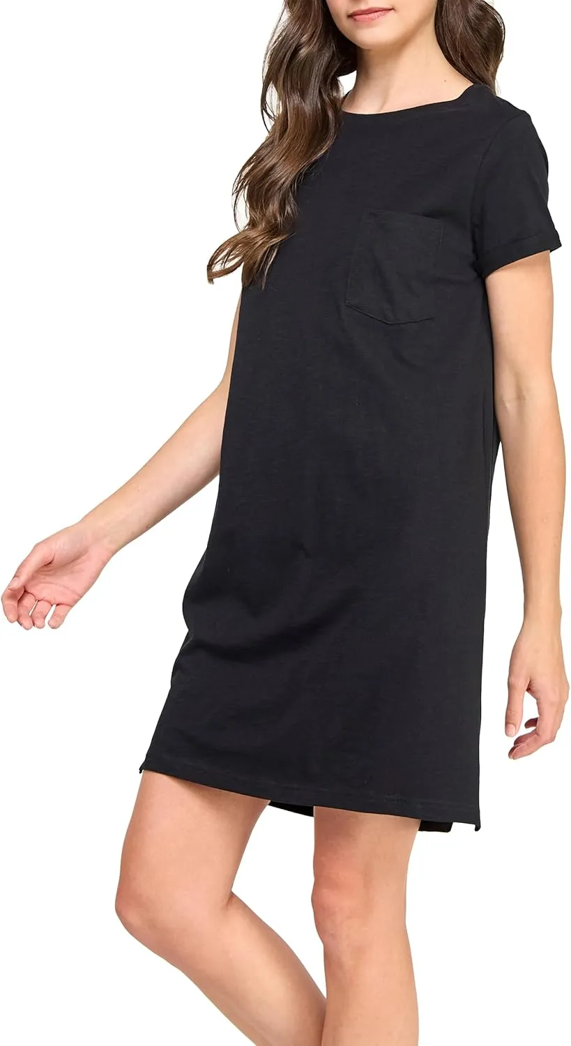 Women's GOTS Certified 100% Organic Cotton Slub Pocket Loose Fit T Shirt Dress