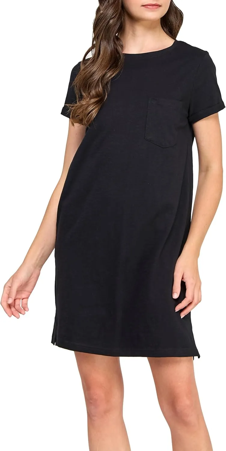 Women's GOTS Certified 100% Organic Cotton Slub Pocket Loose Fit T Shirt Dress