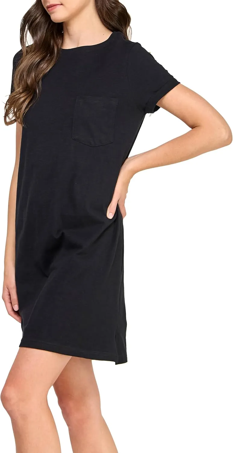 Women's GOTS Certified 100% Organic Cotton Slub Pocket Loose Fit T Shirt Dress