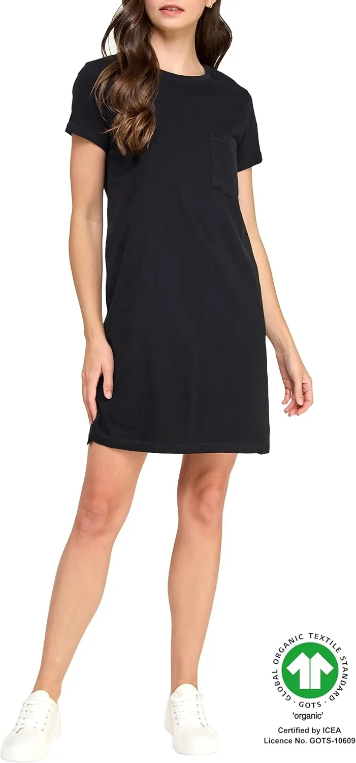 Women's GOTS Certified 100% Organic Cotton Slub Pocket Loose Fit T Shirt Dress