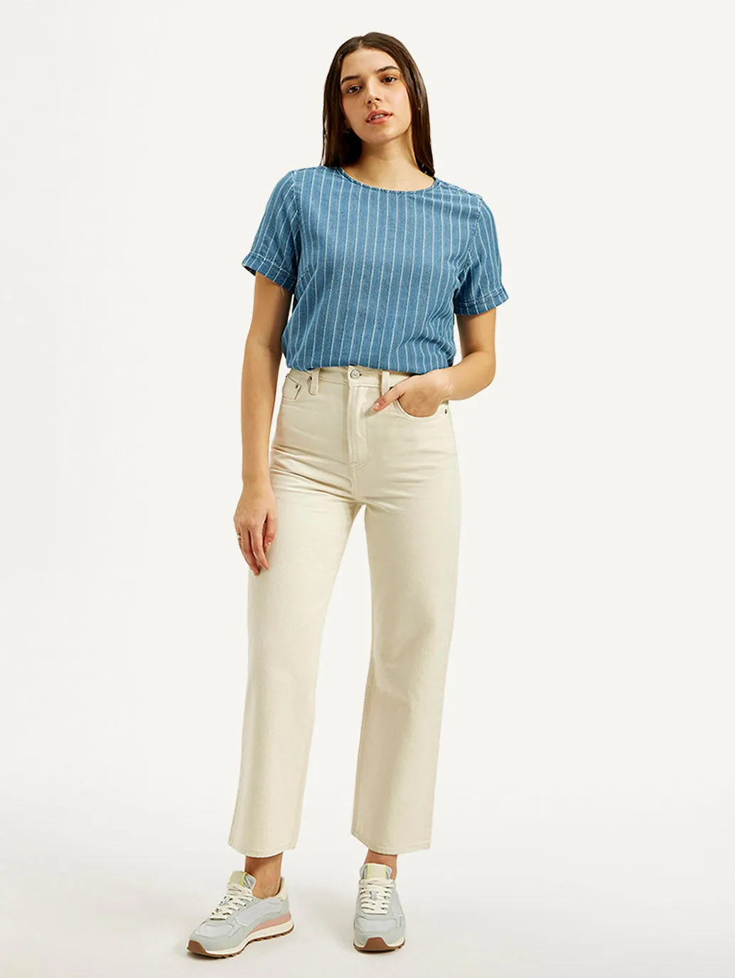Women's High Rise Straight Fit Cream Jeans