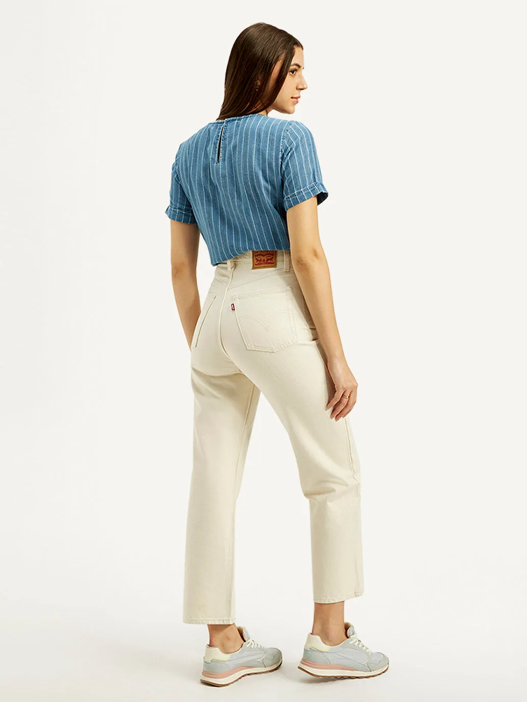 Women's High Rise Straight Fit Cream Jeans