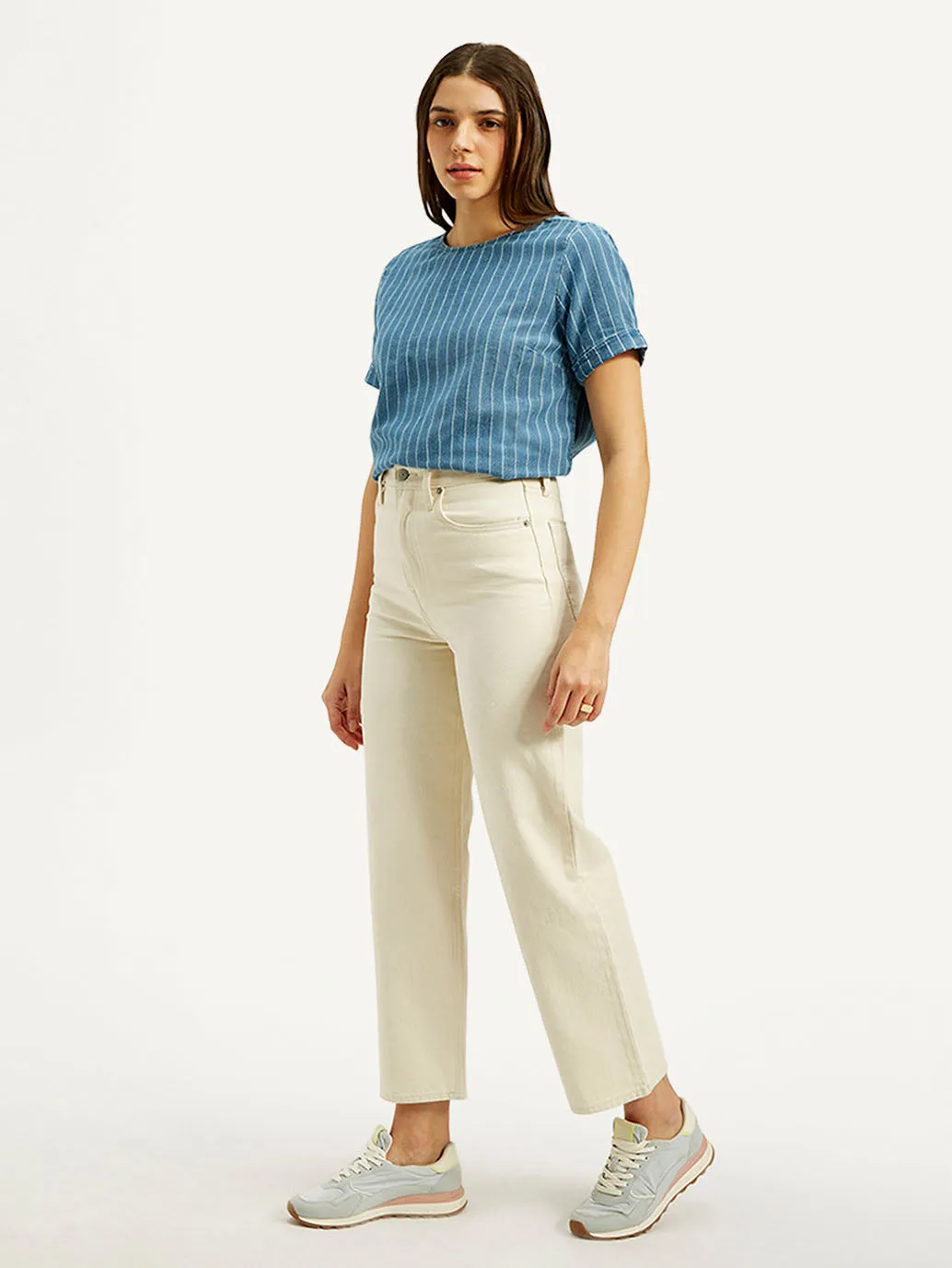 Women's High Rise Straight Fit Cream Jeans