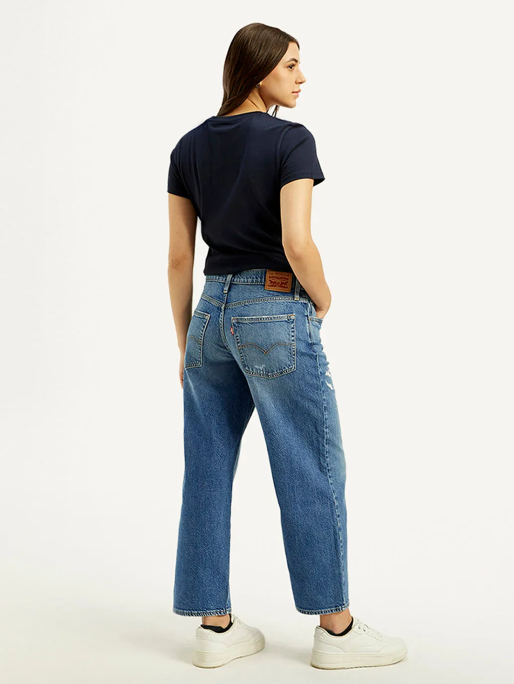 Women's Mid Rise Loose Fit Blue Jeans