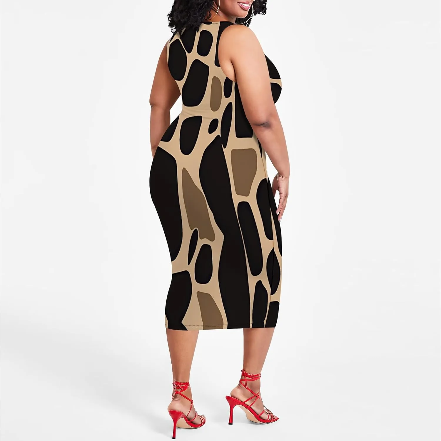 Women's Summer Pencil Sleeveless Round Neck Sexy Tank Top Tight Wrap African Style Printed Fashion Party Dress