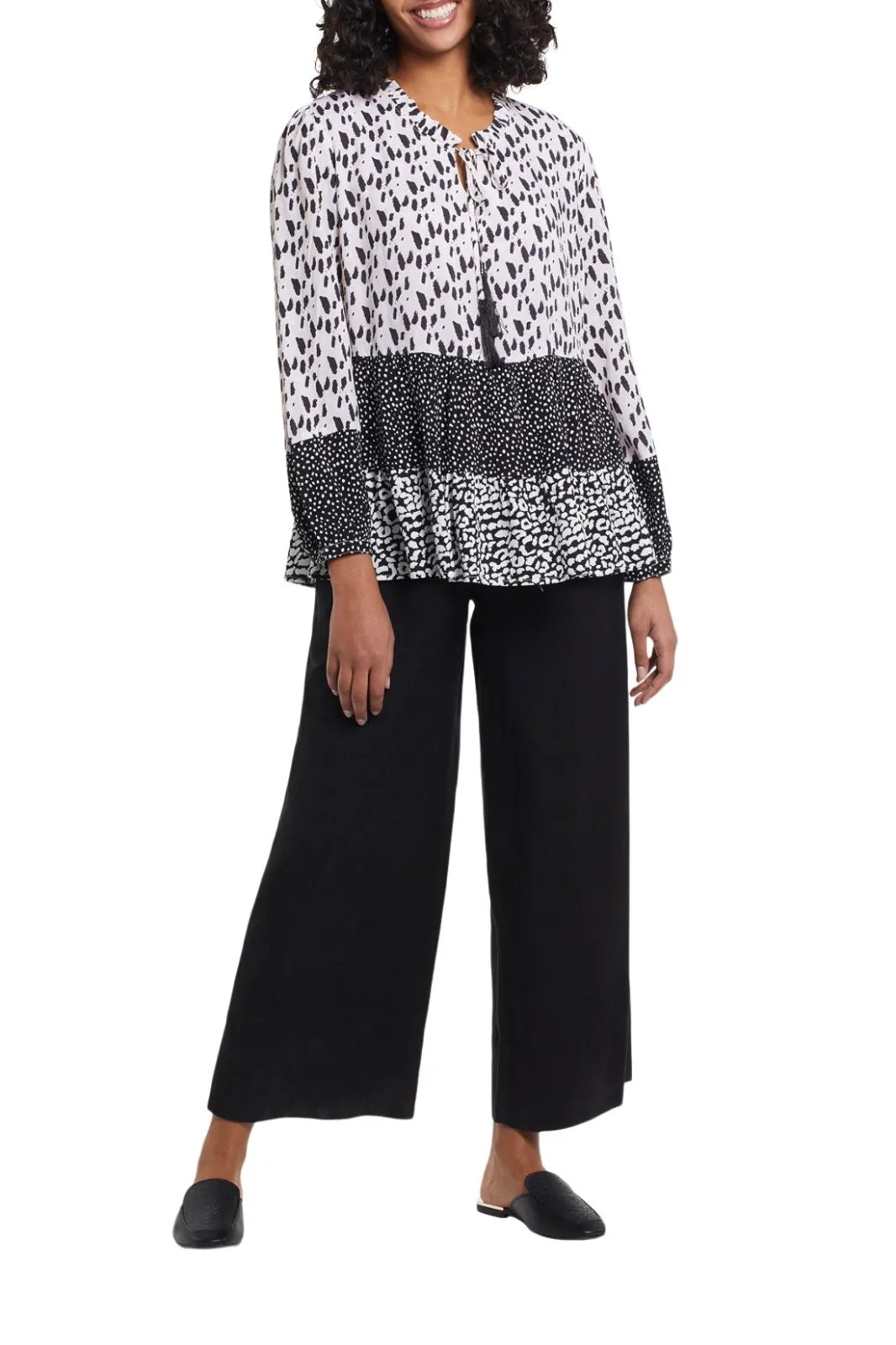 Women's Tribal | Flowy Mix Media Top with Tassels | Sedona