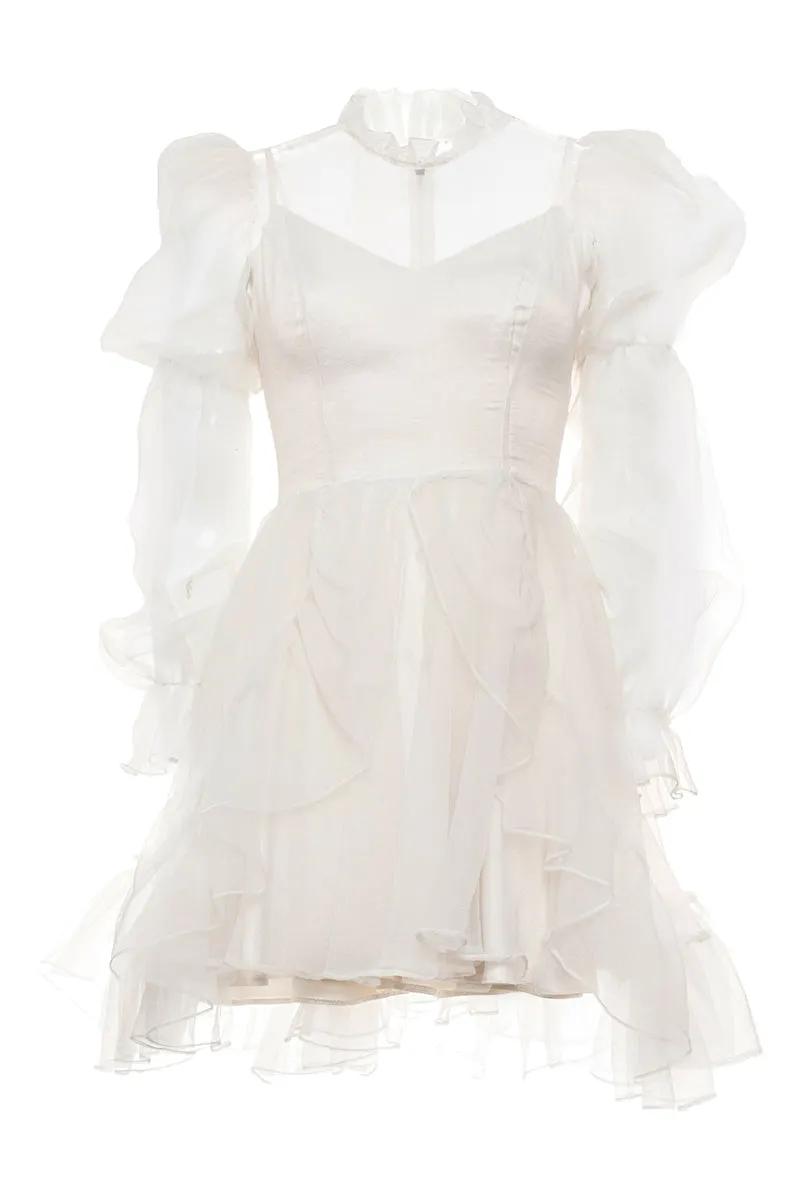 Wondrous Romance Long Trendy Puff Sleeves Mini Dress