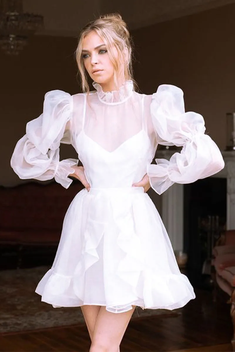 Wondrous Romance Long Trendy Puff Sleeves Mini Dress