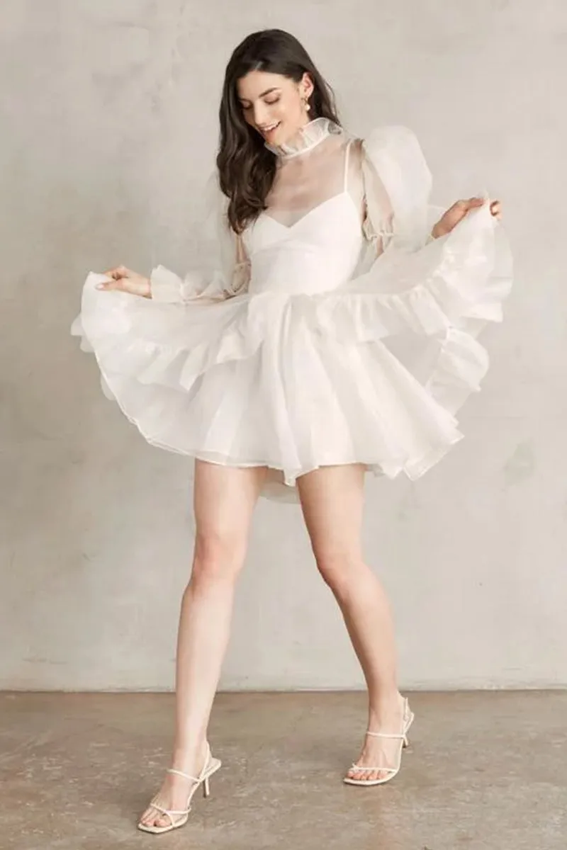 Wondrous Romance Long Trendy Puff Sleeves Mini Dress