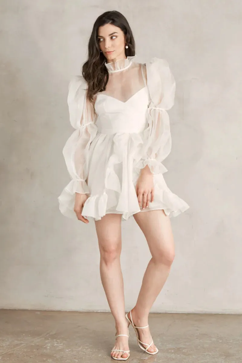 Wondrous Romance Long Trendy Puff Sleeves Mini Dress