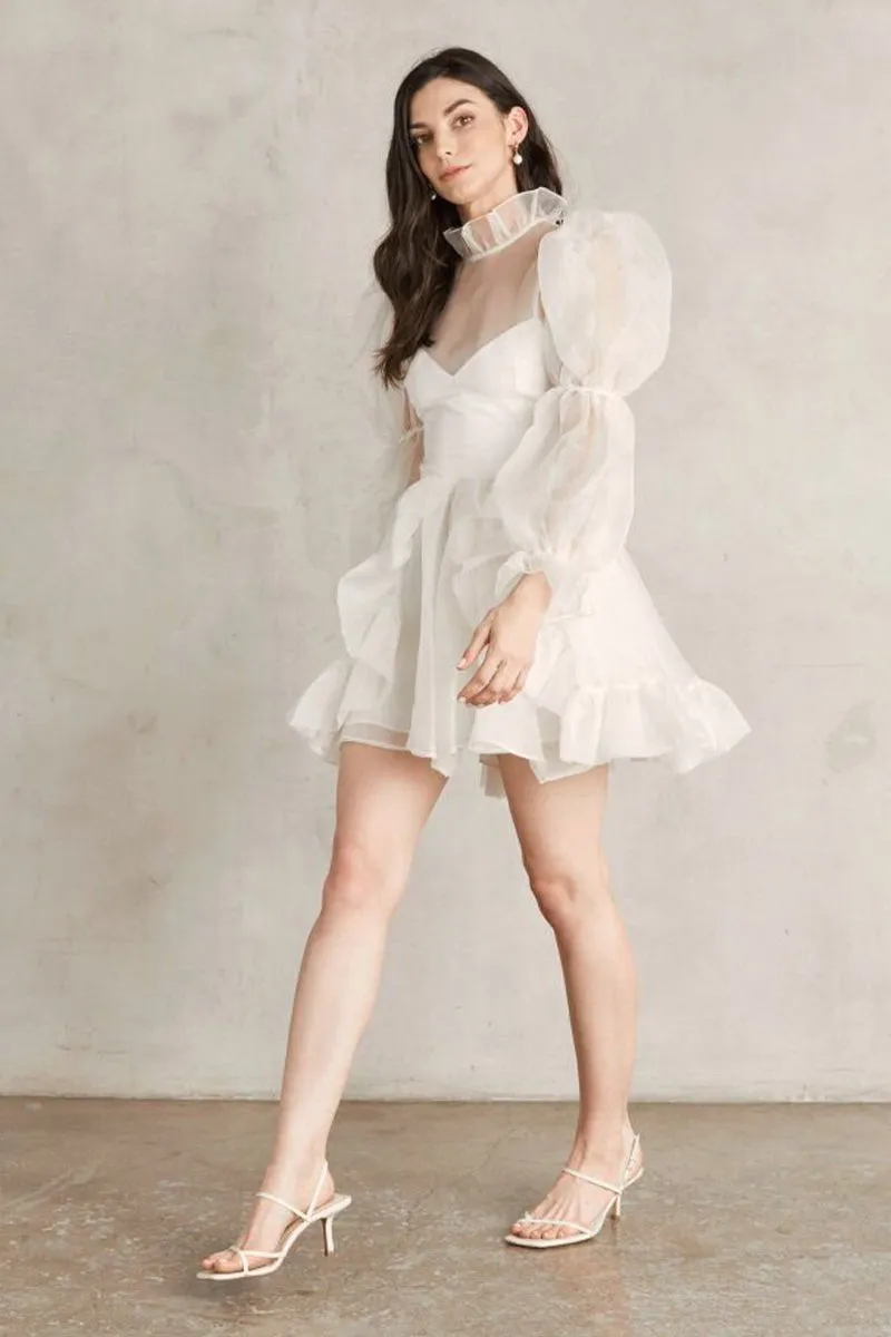 Wondrous Romance Long Trendy Puff Sleeves Mini Dress