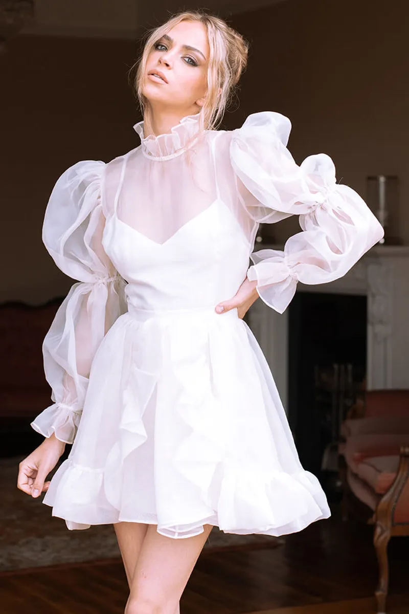 Wondrous Romance Long Trendy Puff Sleeves Mini Dress