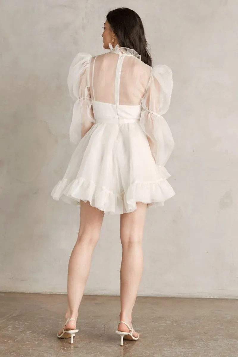 Wondrous Romance Long Trendy Puff Sleeves Mini Dress