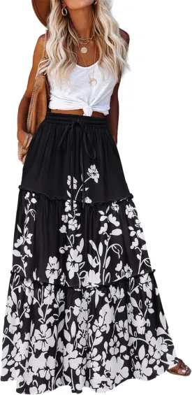 Zeagoo Womens Casual Maxi Skirts for Women 2025 High Waist Boho Skirts Floral Printed Long Flowy Skirt with Pockets