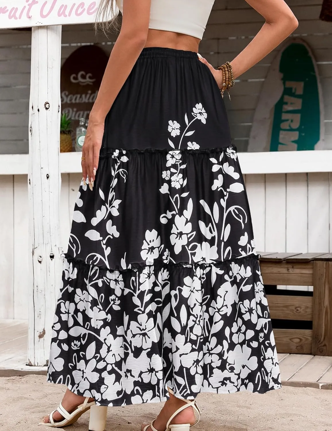 Zeagoo Womens Casual Maxi Skirts for Women 2025 High Waist Boho Skirts Floral Printed Long Flowy Skirt with Pockets
