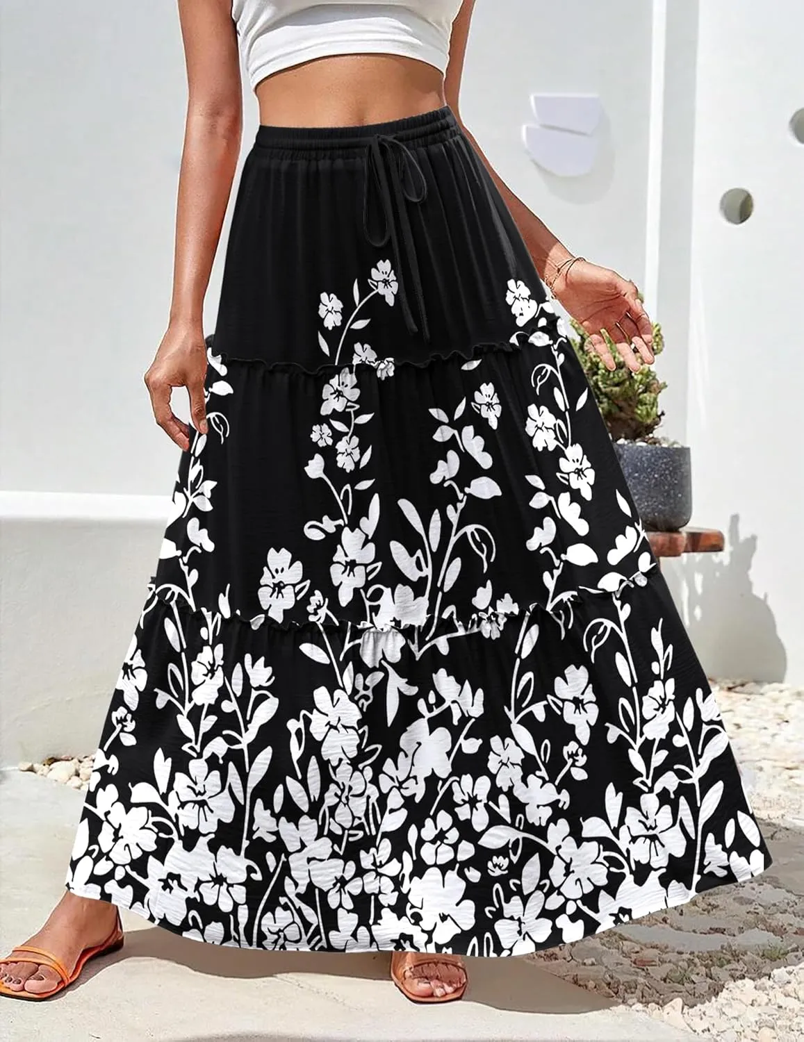 Zeagoo Womens Casual Maxi Skirts for Women 2025 High Waist Boho Skirts Floral Printed Long Flowy Skirt with Pockets