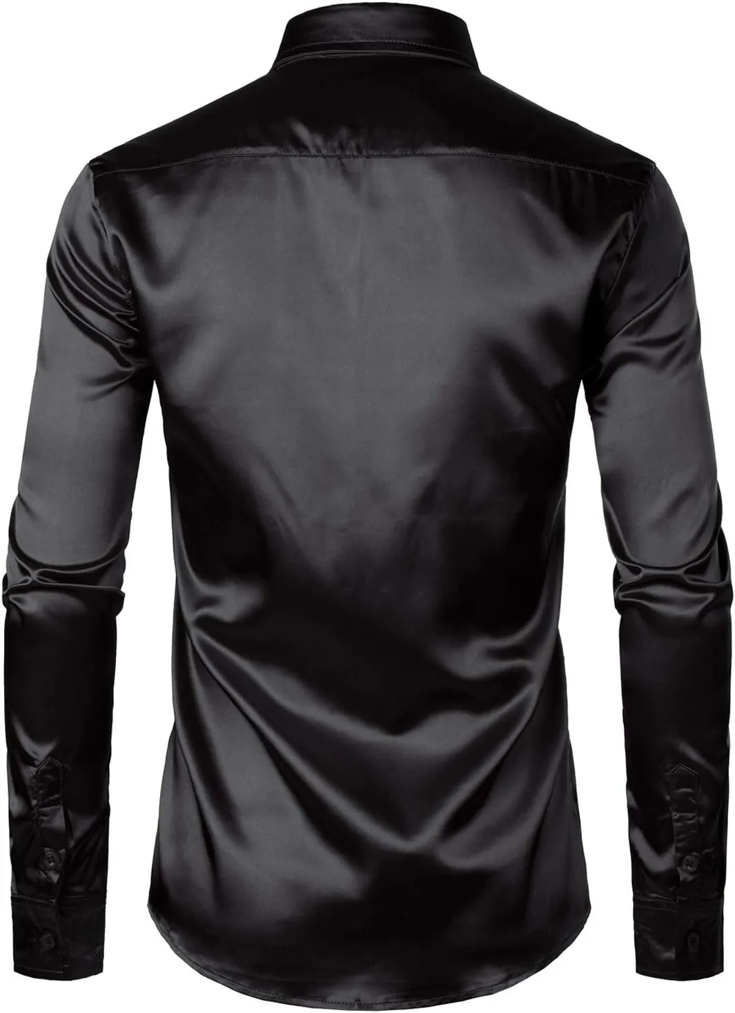 ZEROYAA Men's Luxury Shiny Silk Like Satin Button Up Dress Shirts