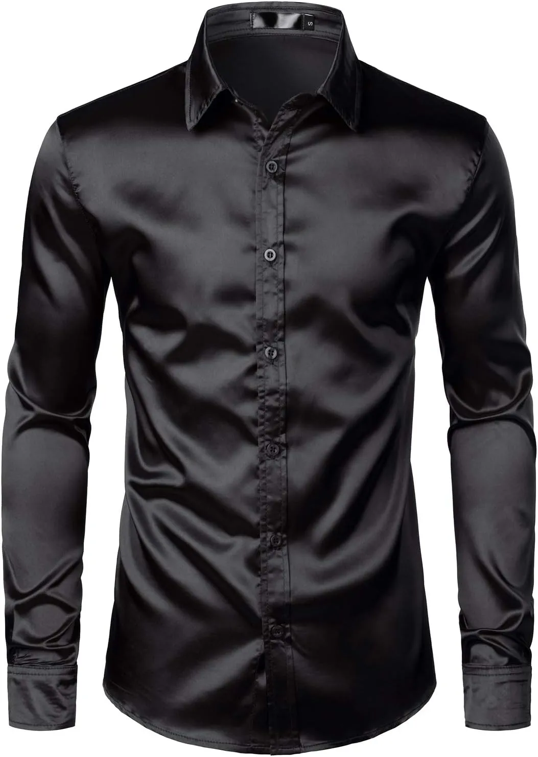 ZEROYAA Men's Luxury Shiny Silk Like Satin Button Up Dress Shirts